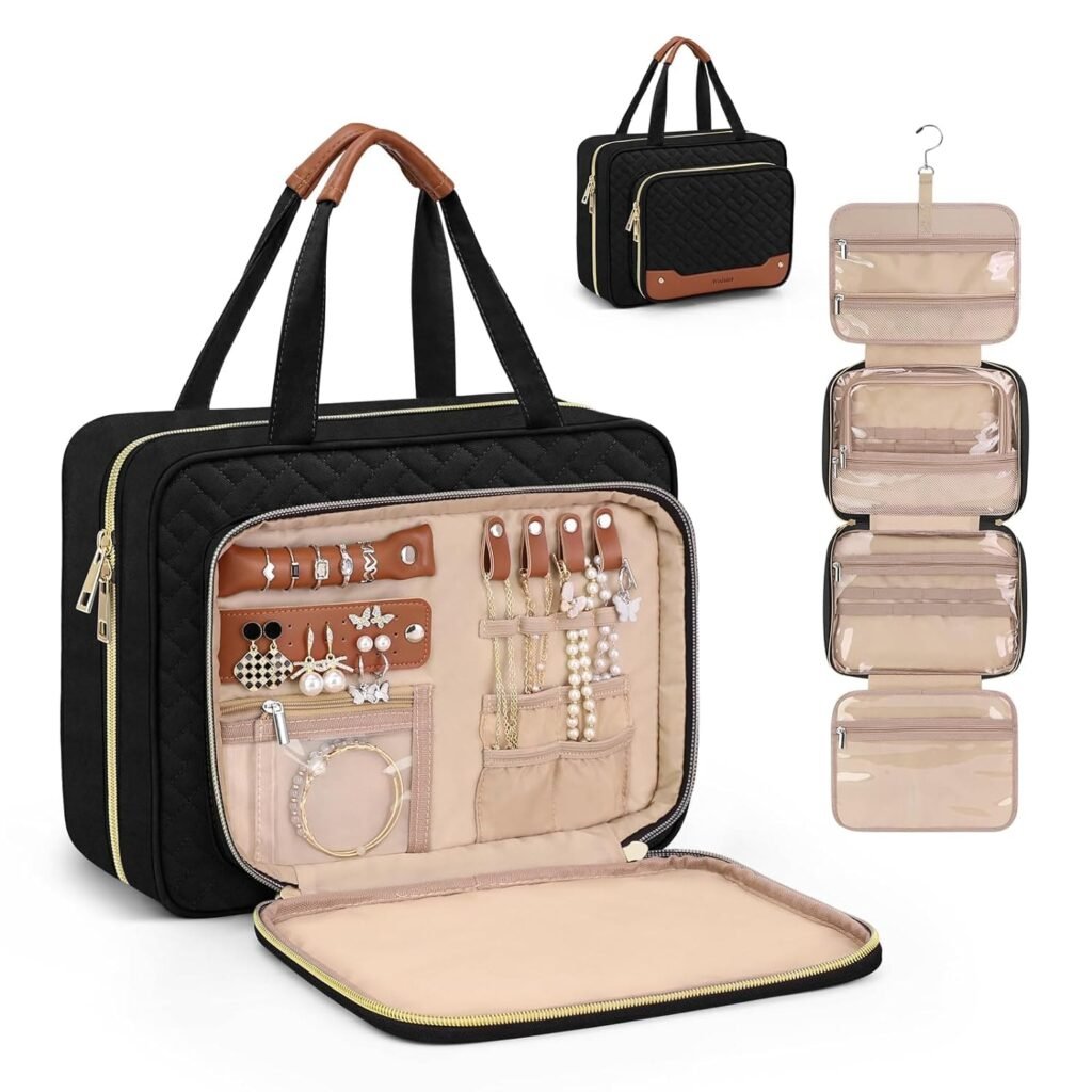 WEDAMA Hanging Travel Toiletry Bag with Jewelry Organizer